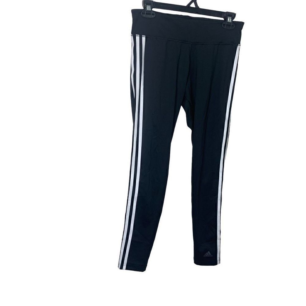 ADIDAS black Leggings with White Stripes Climalite Size Medium (p1)